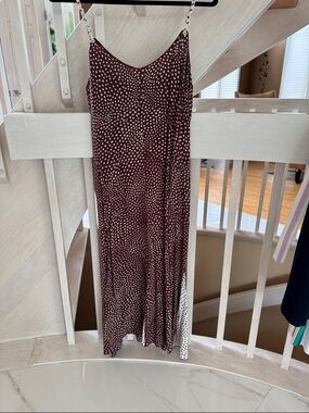 rag & bone Soft  Deep Maroon(Brown?) Polka Dot Slip Midi Dress L